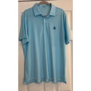 B‎ Draddy Polo Mens Large Blue Stripe Performance Shirt Golf Tennis Pickleball
